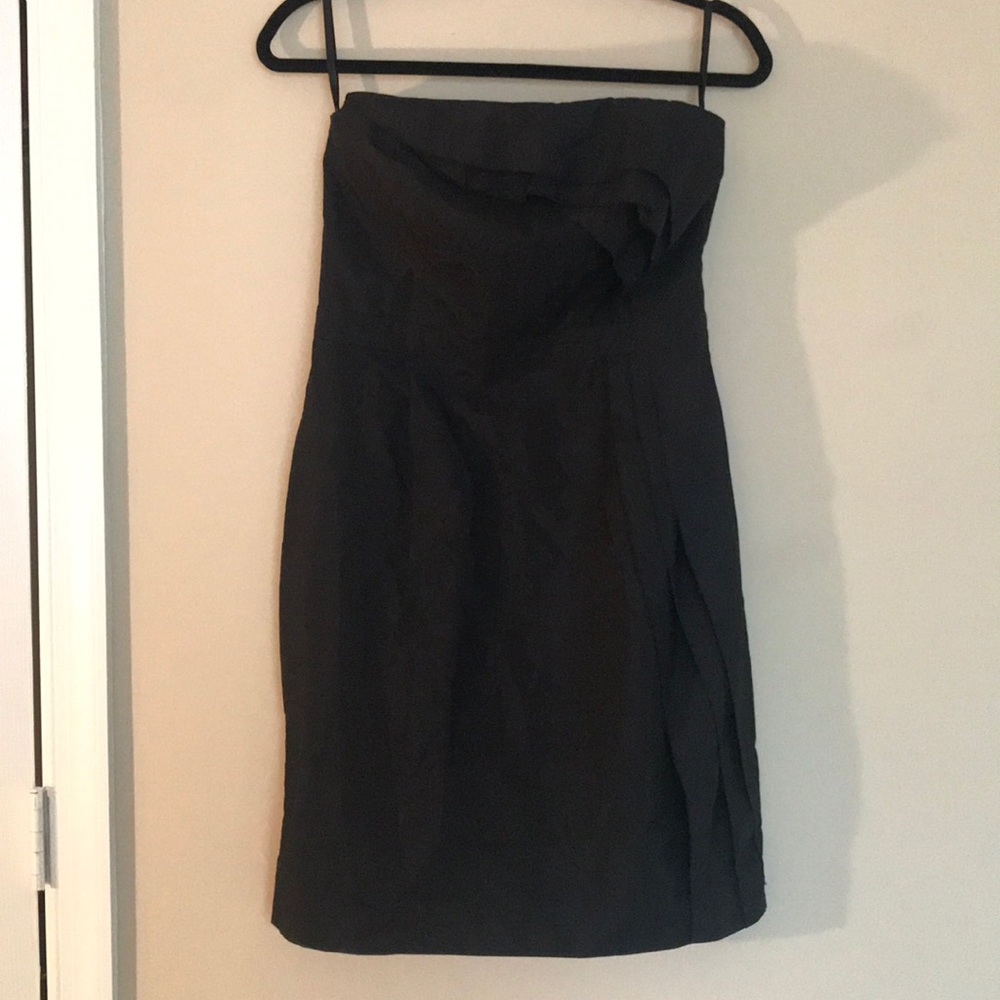 Strapless Black Dress with Ruffle Detail - Picture 2 of 6